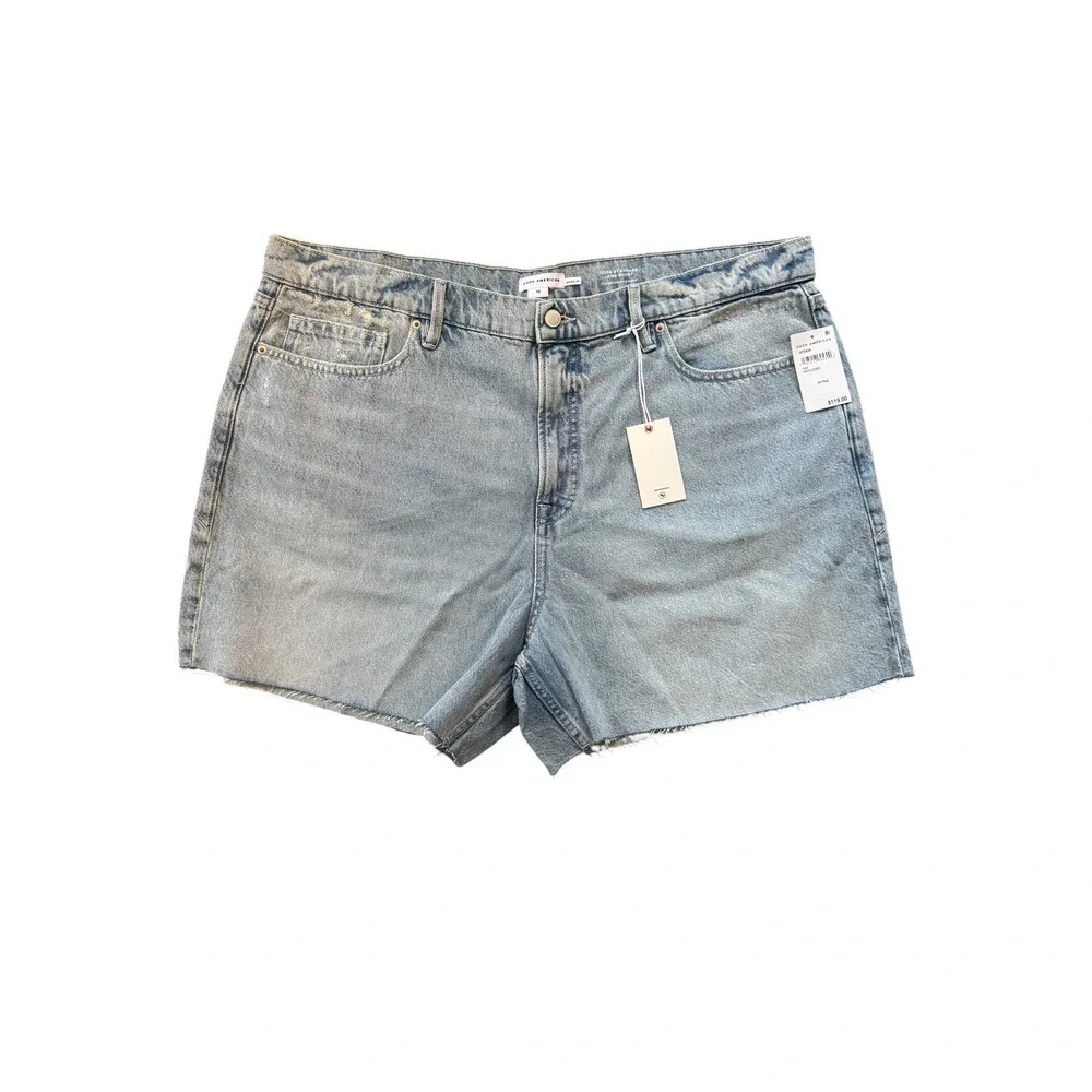 Good American Good Standard Long Short Indigo888 Light Wash Denim 16 Plus NEW